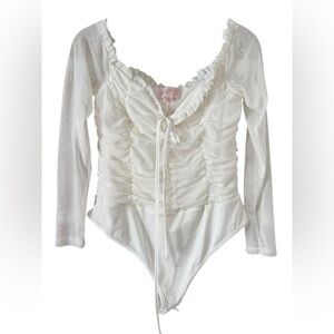 Cream Ruched Long Sleeve Bodysuit